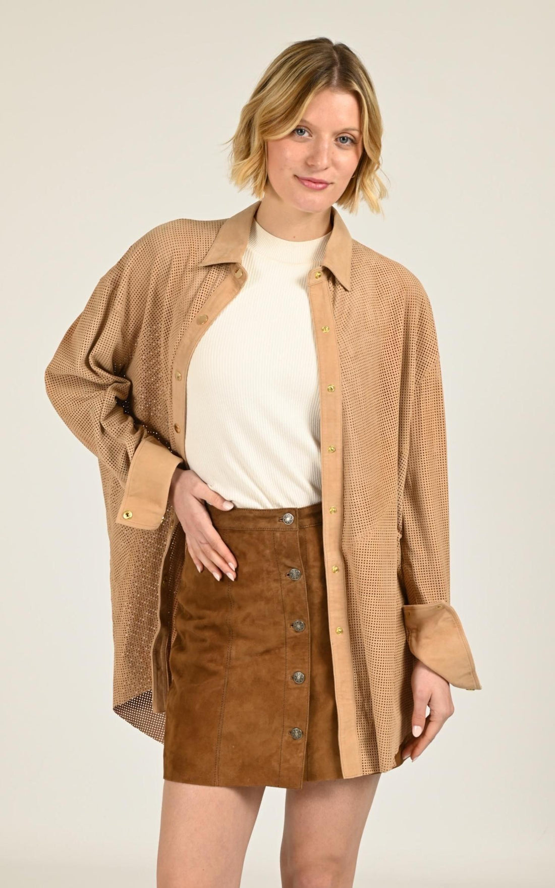 Chemise  Femme Giorgio Et Mario, modèle Sonita vel de couleur beige / taupe