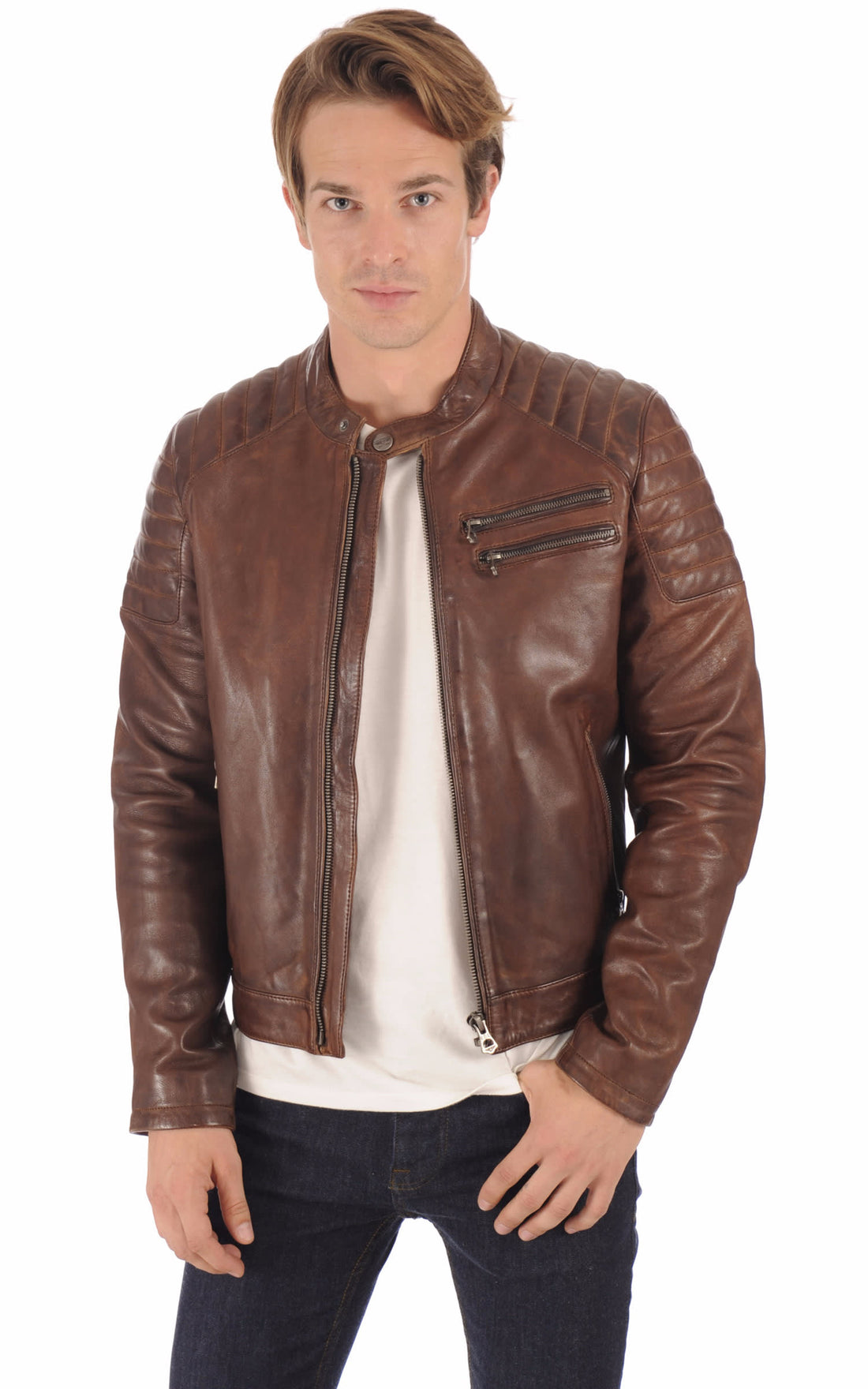 Blouson Cuir Homme Daytona 73, modèle Starget 101036 de couleur marron