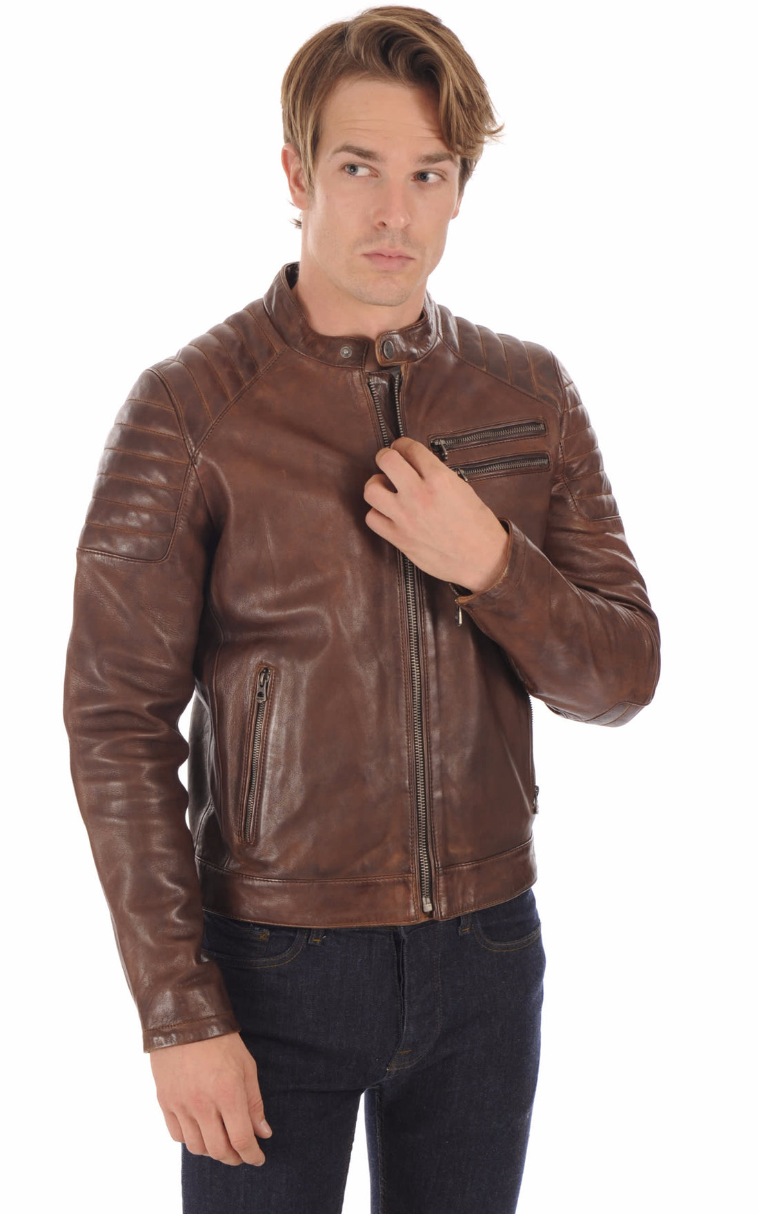Blouson Cuir Homme Daytona 73, modèle Starget 101036 de couleur marron