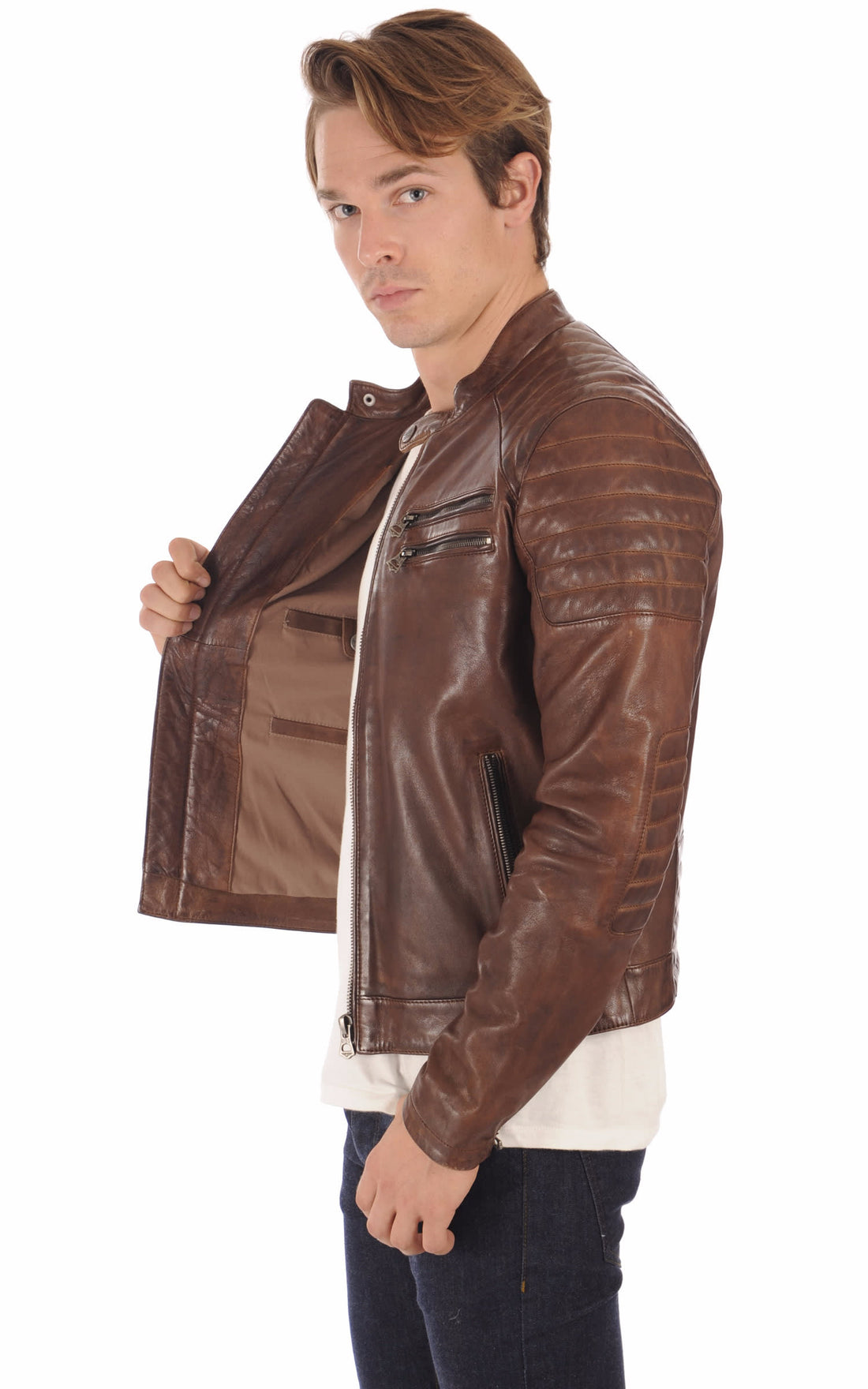 Blouson Cuir Homme Daytona 73, modèle Starget 101036 de couleur marron