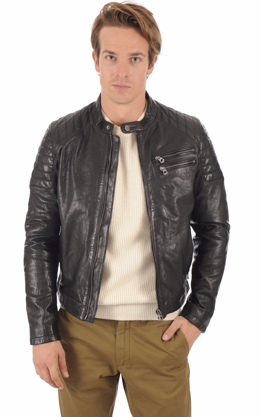 Blouson cuir homme Daytona 73, modèle Starget 101036 de couleur Noir - vue ouverte