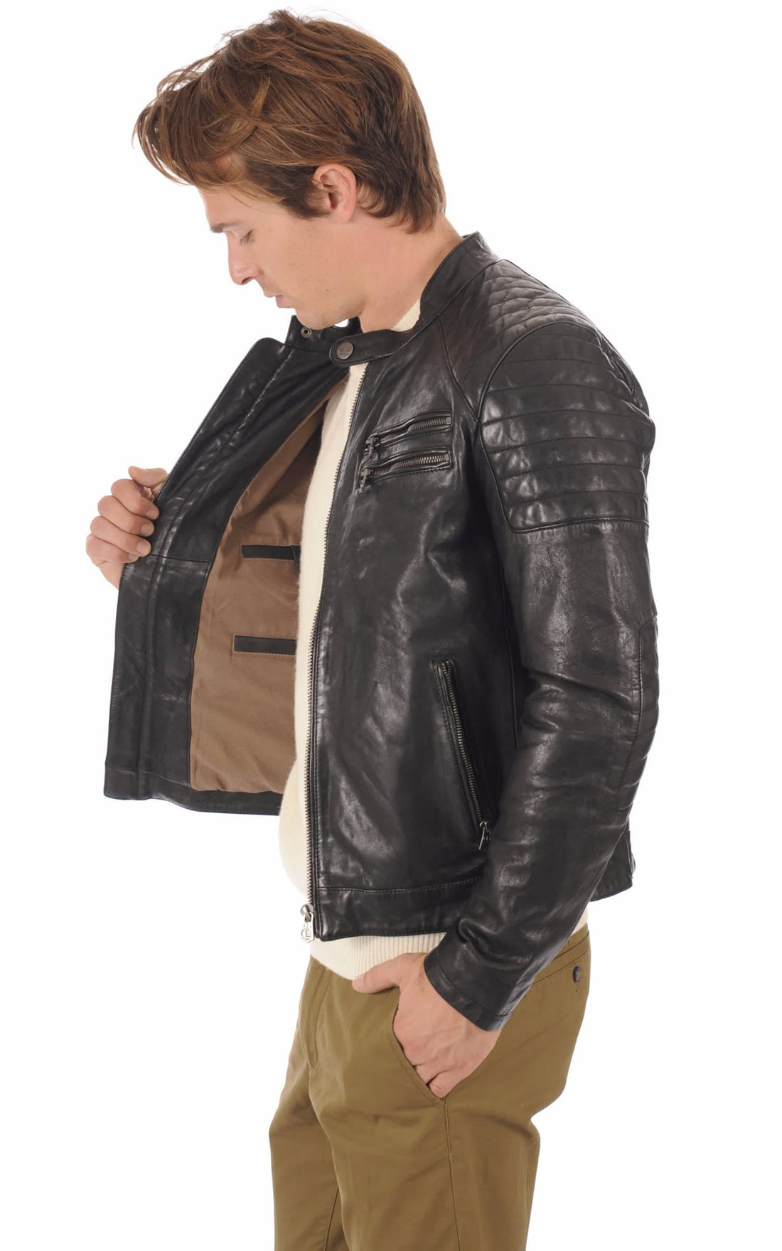 Blouson cuir homme Daytona 73, modèle Starget 101036 de couleur Noir - vue ouverte