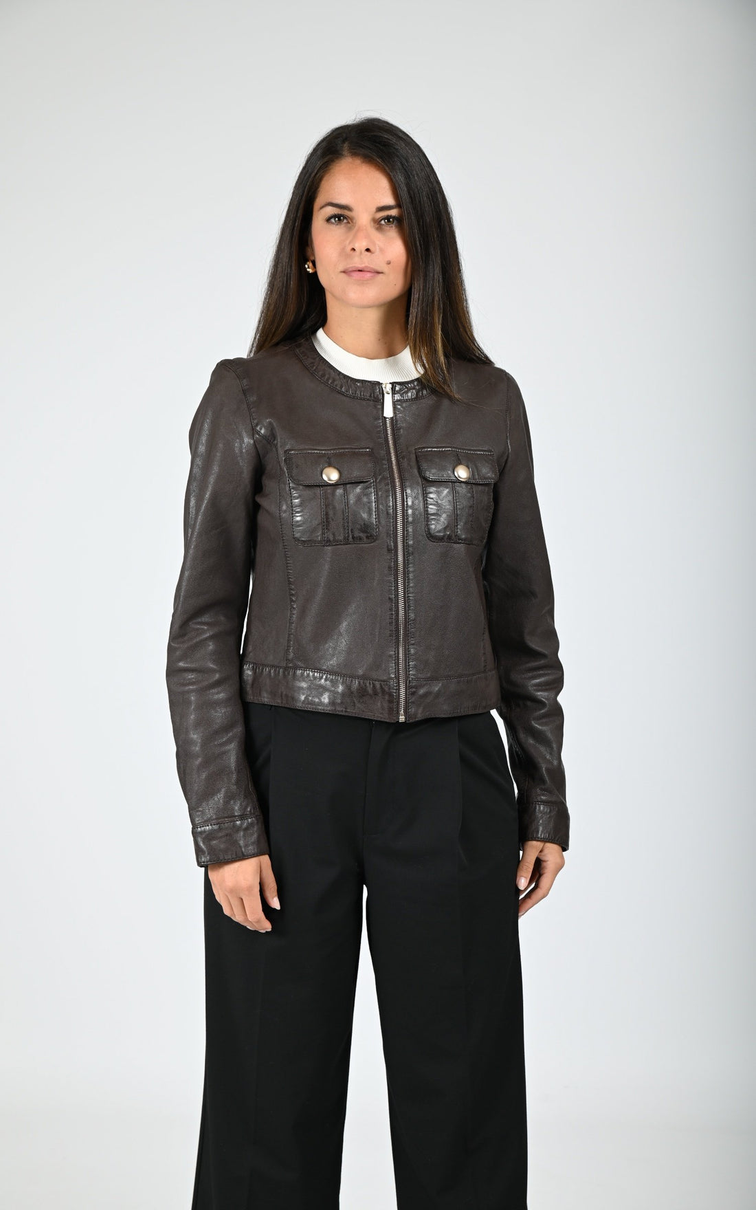 Veste Cuir Femme Oakwood, modèle Susan 65161 de couleur marron