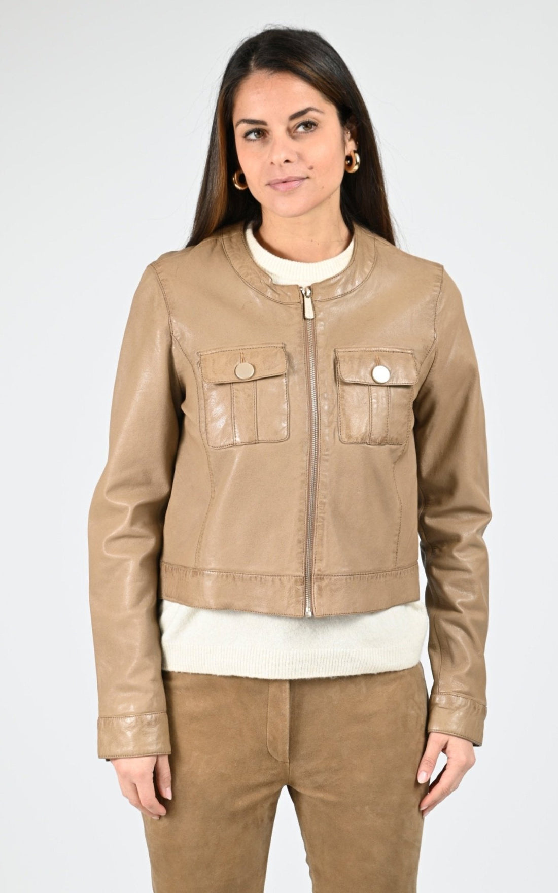 Veste Cuir Femme Cuirco, modèle Susan 65161 de couleur marron clair 503