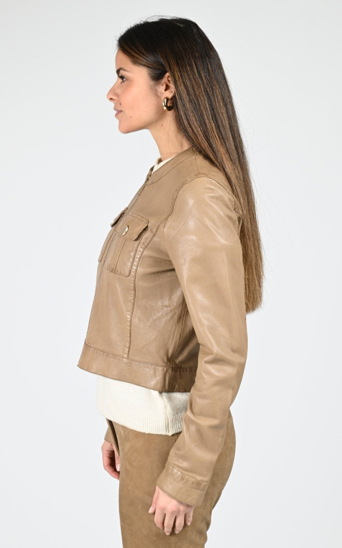 Veste Cuir Femme Cuirco, modèle Susan 65161 de couleur marron clair 503