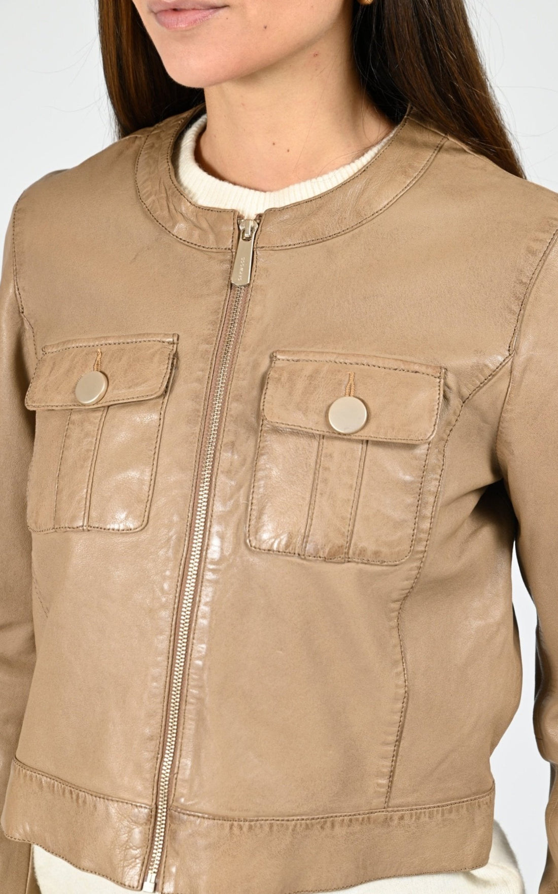 Veste Cuir Femme Cuirco, modèle Susan 65161 de couleur marron clair 503