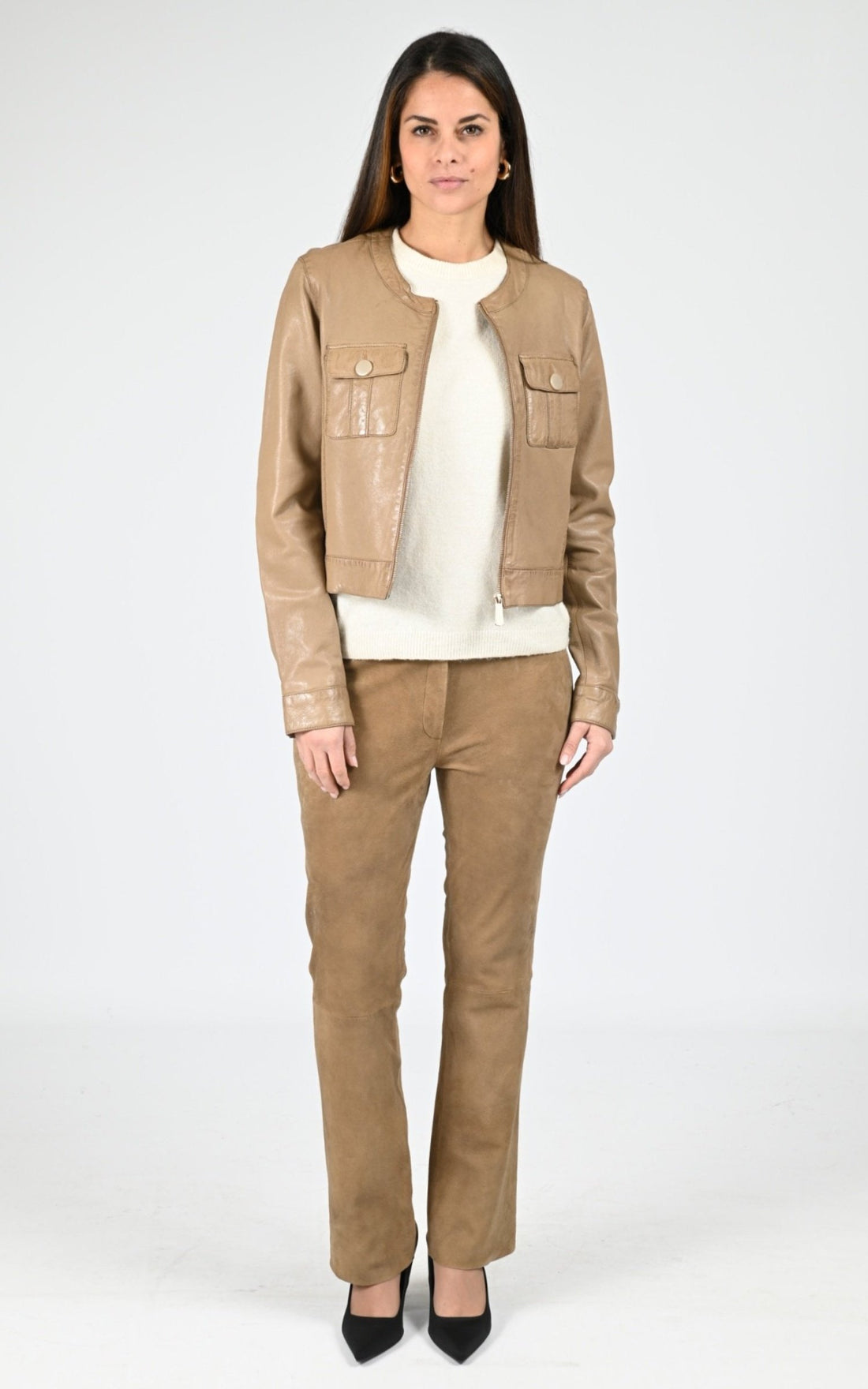 Veste Cuir Femme Cuirco, modèle Susan 65161 de couleur marron clair 503