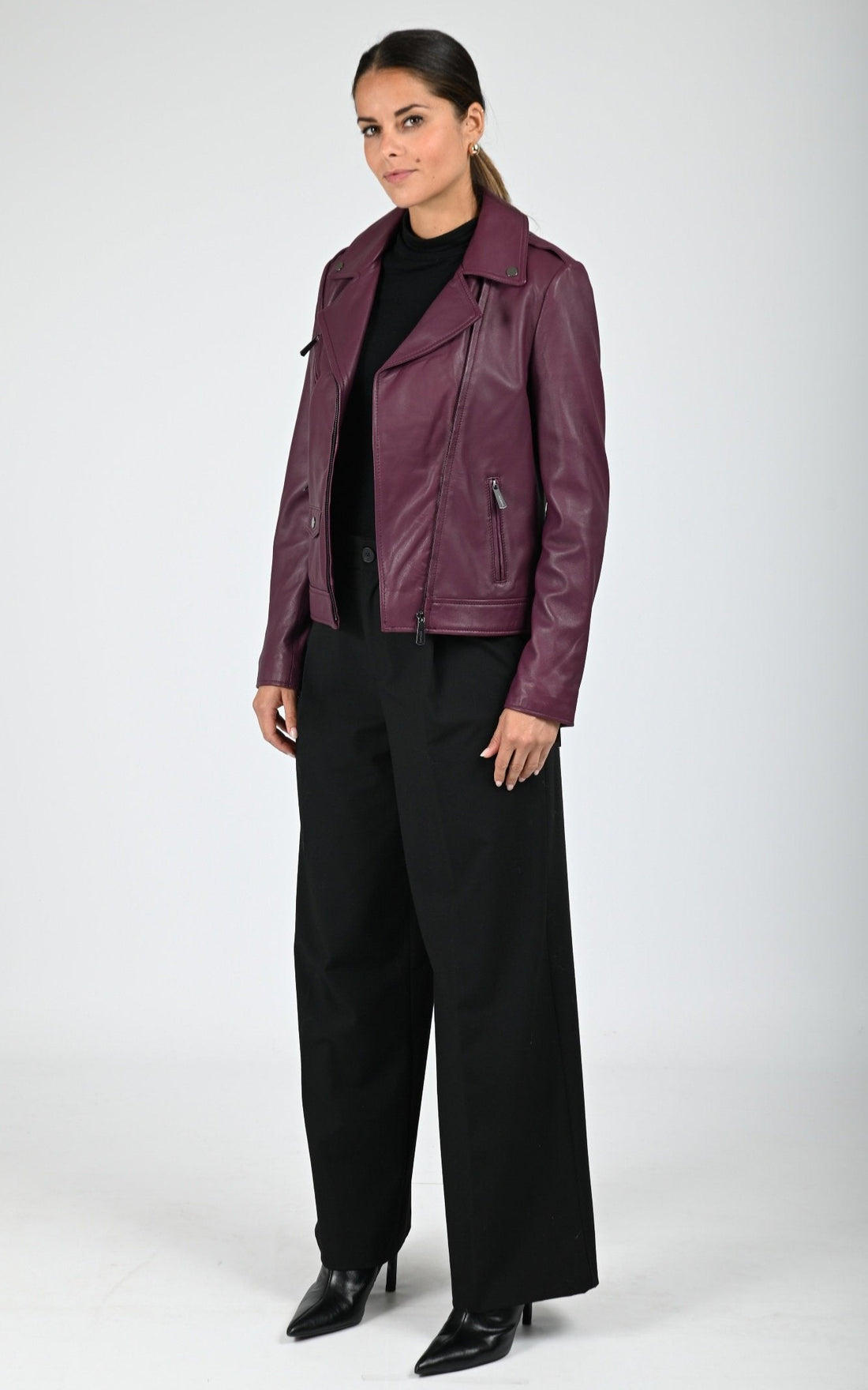 Blouson perfecto cuir Samba bordeaux