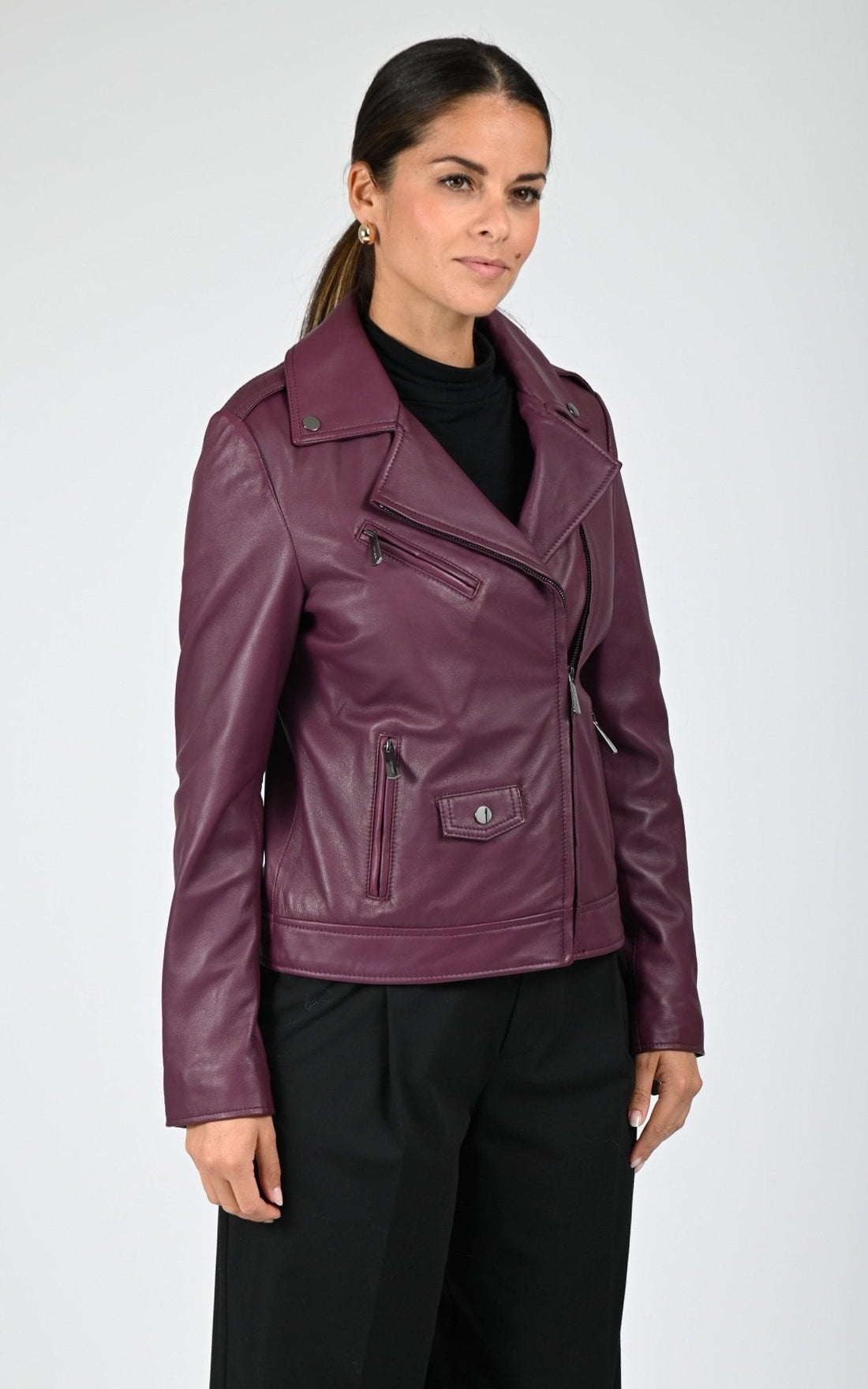 Blouson perfecto cuir Samba bordeaux