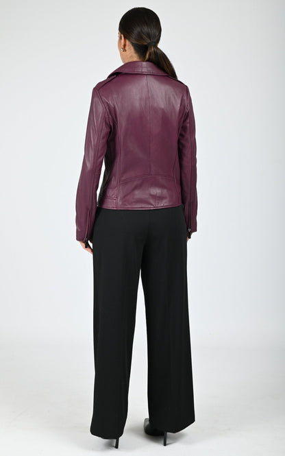 Blouson perfecto cuir Samba bordeaux