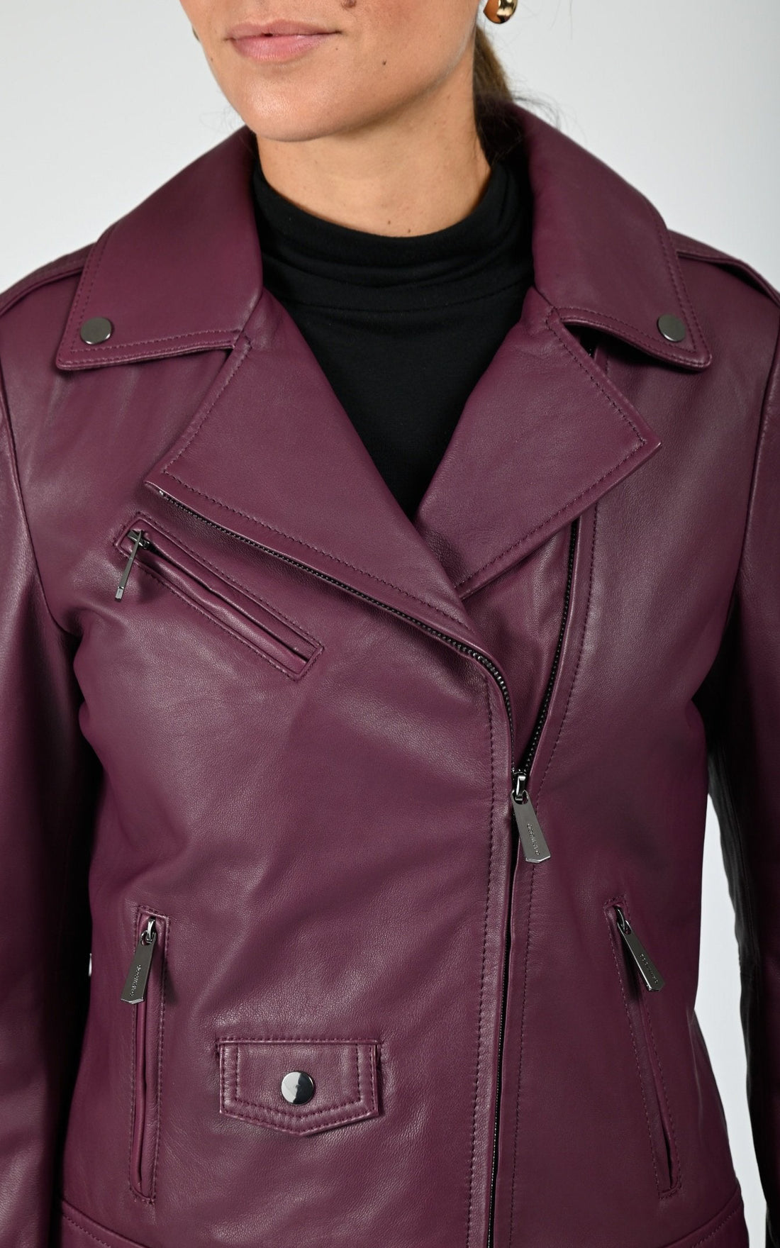 Blouson perfecto cuir Samba bordeaux