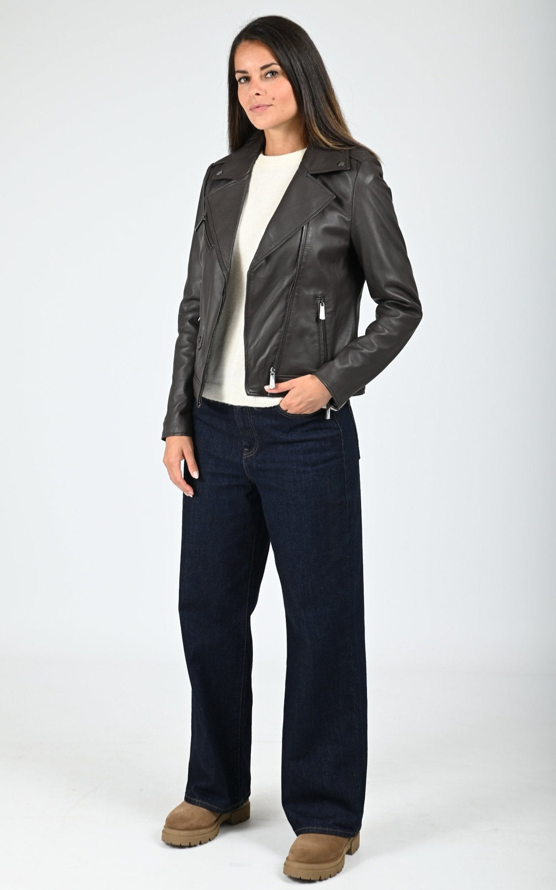 Blouson perfecto cuir Samba marron