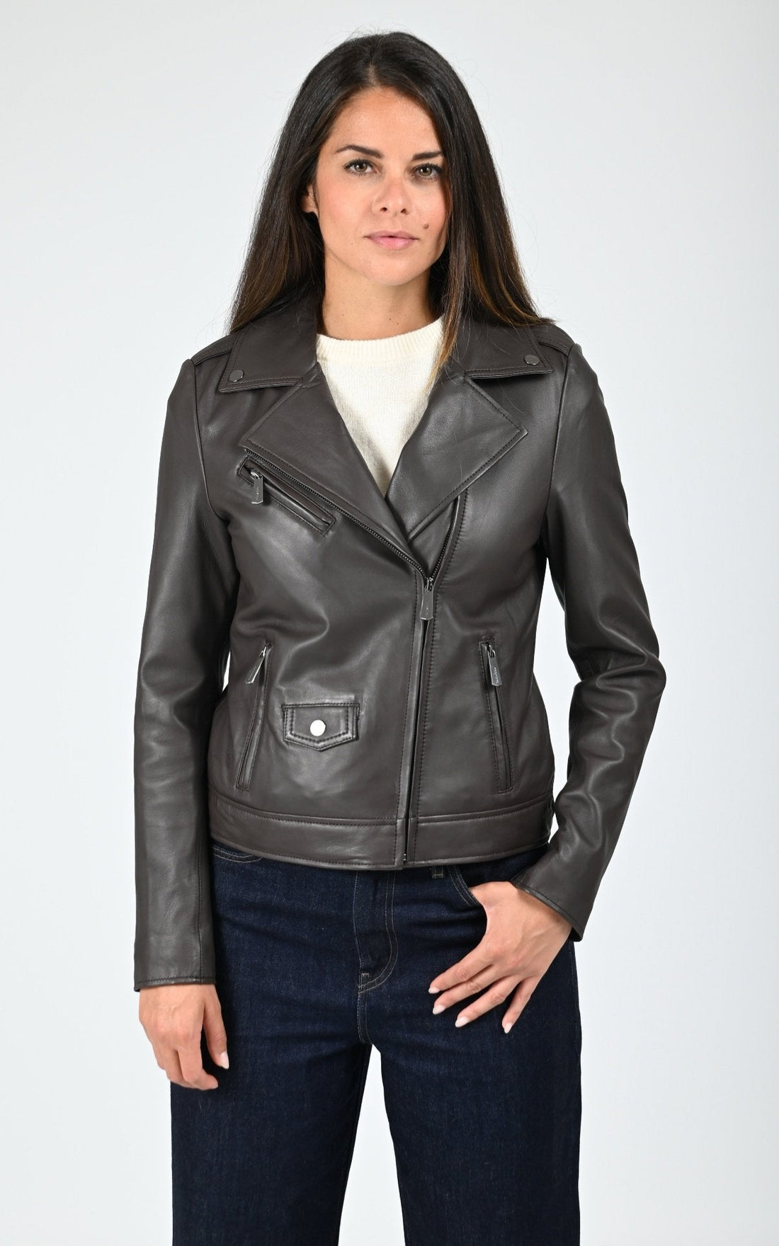 Blouson perfecto cuir Samba marron