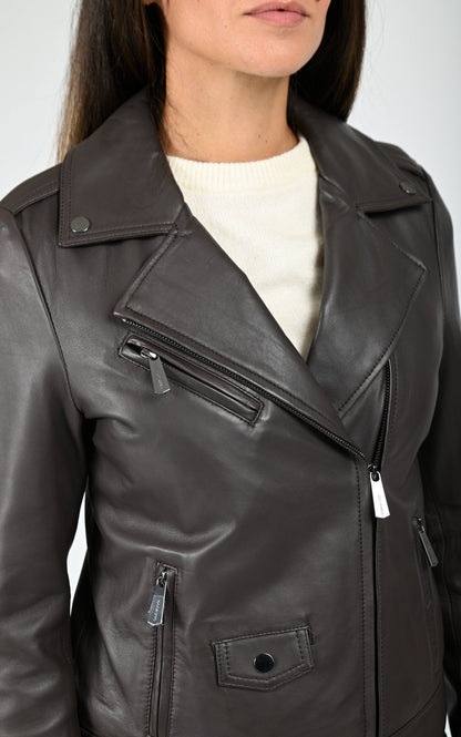 Blouson perfecto cuir Samba marron