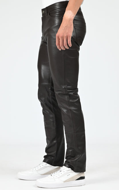 Pantalon ajusté cuir sexy man marron