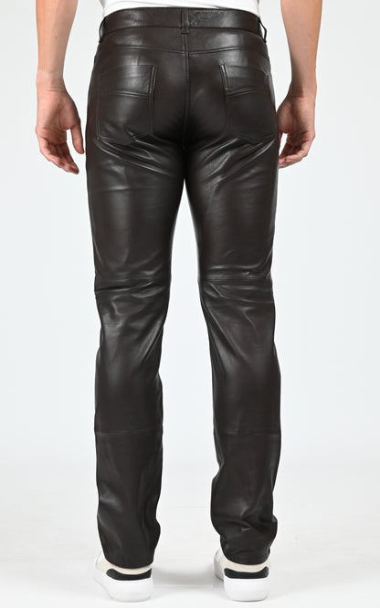 Pantalon ajusté cuir sexy man marron