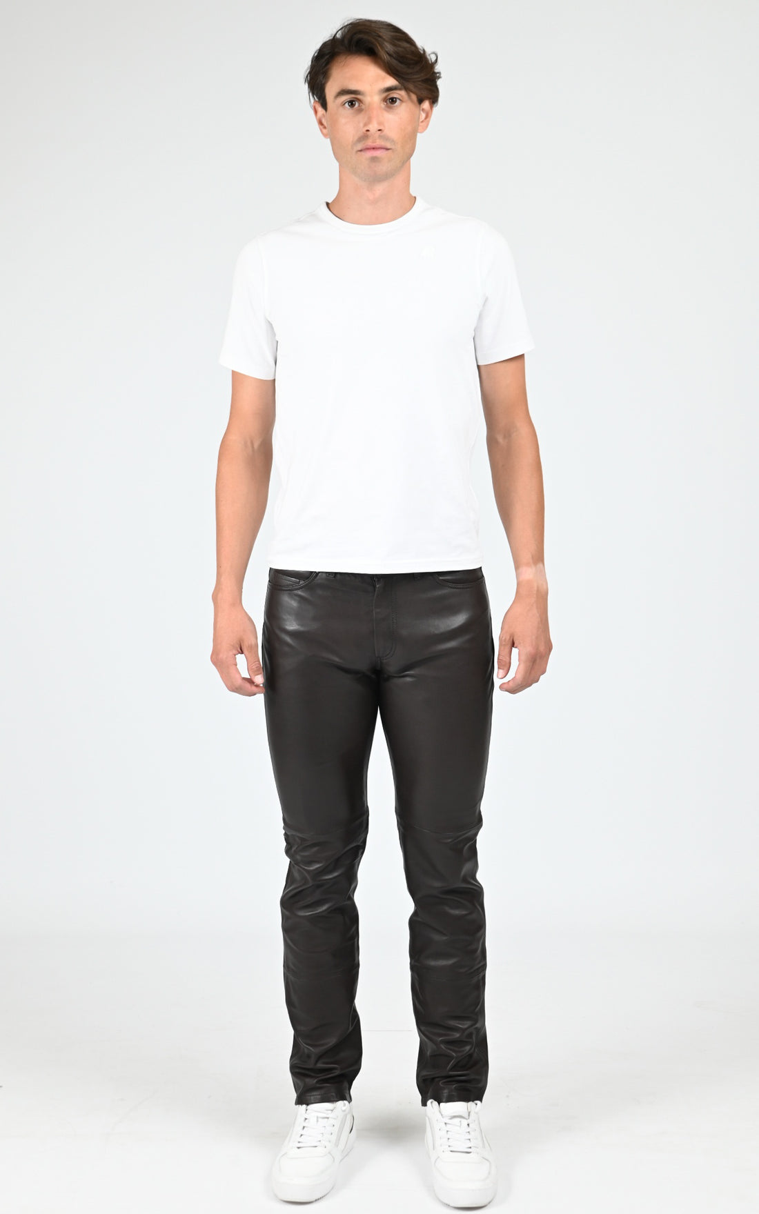 Pantalon ajusté cuir sexy man marron