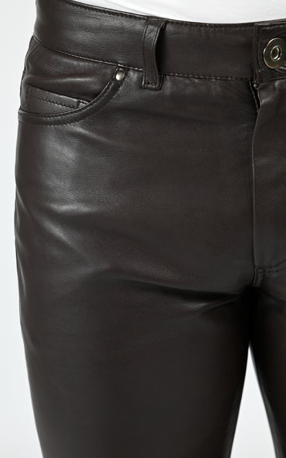 Pantalon ajusté cuir sexy man marron