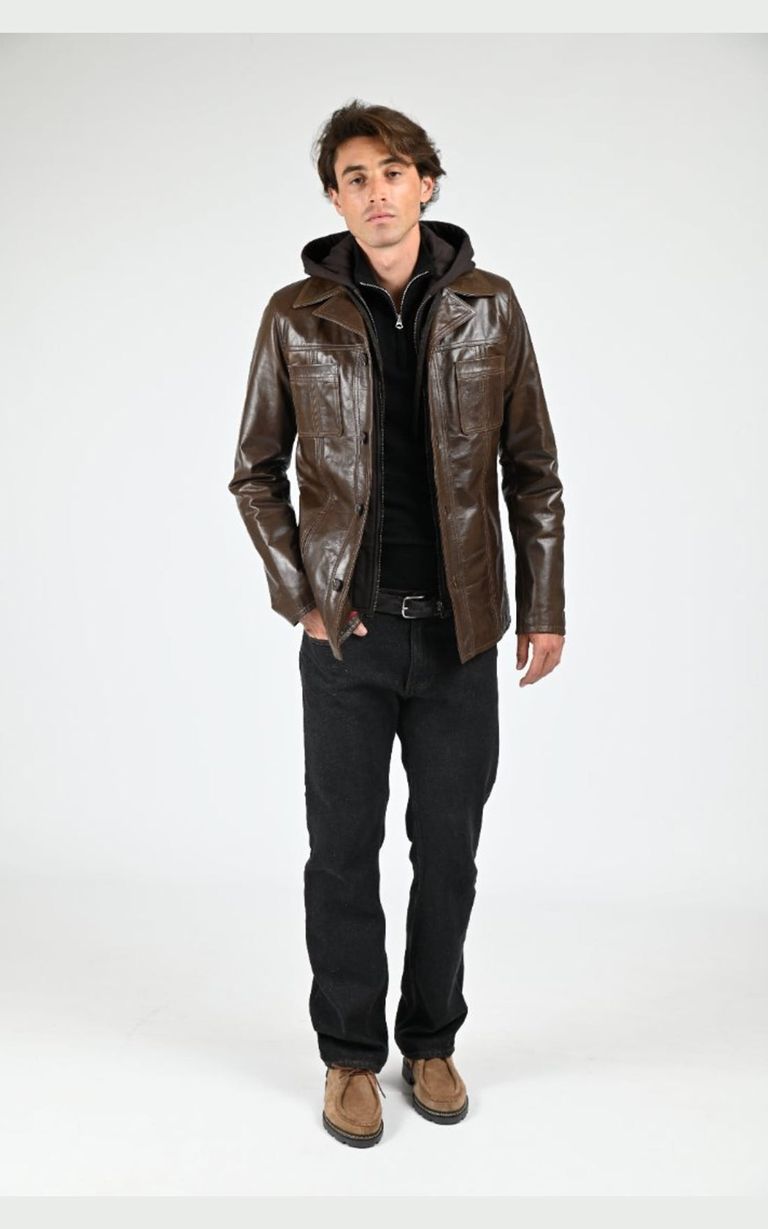 Veste Cuir Homme Serge Pariente, modèle Taggart hood de couleur marron
