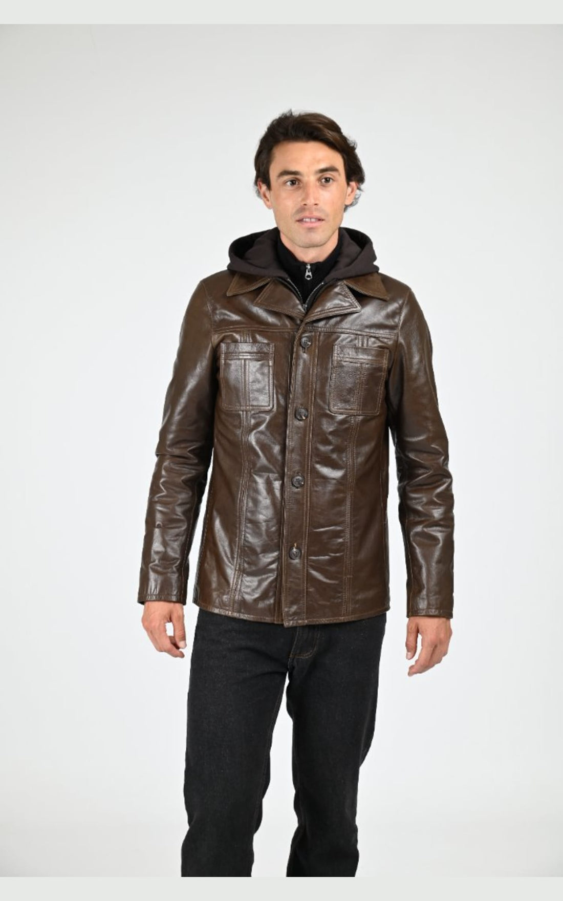 Veste Cuir Homme Serge Pariente, modèle Taggart hood de couleur marron