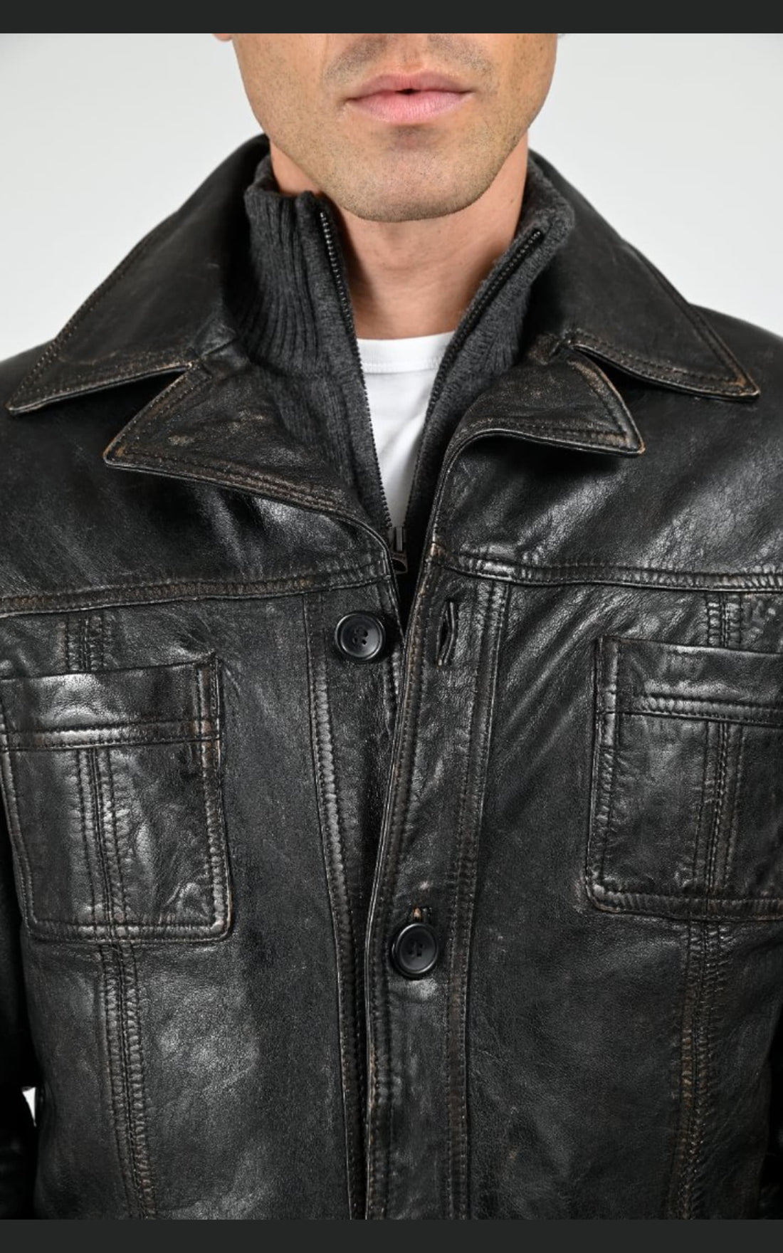 Veste Cuir Homme Serge Pariente, modèle Taggart vintage de couleur noir
