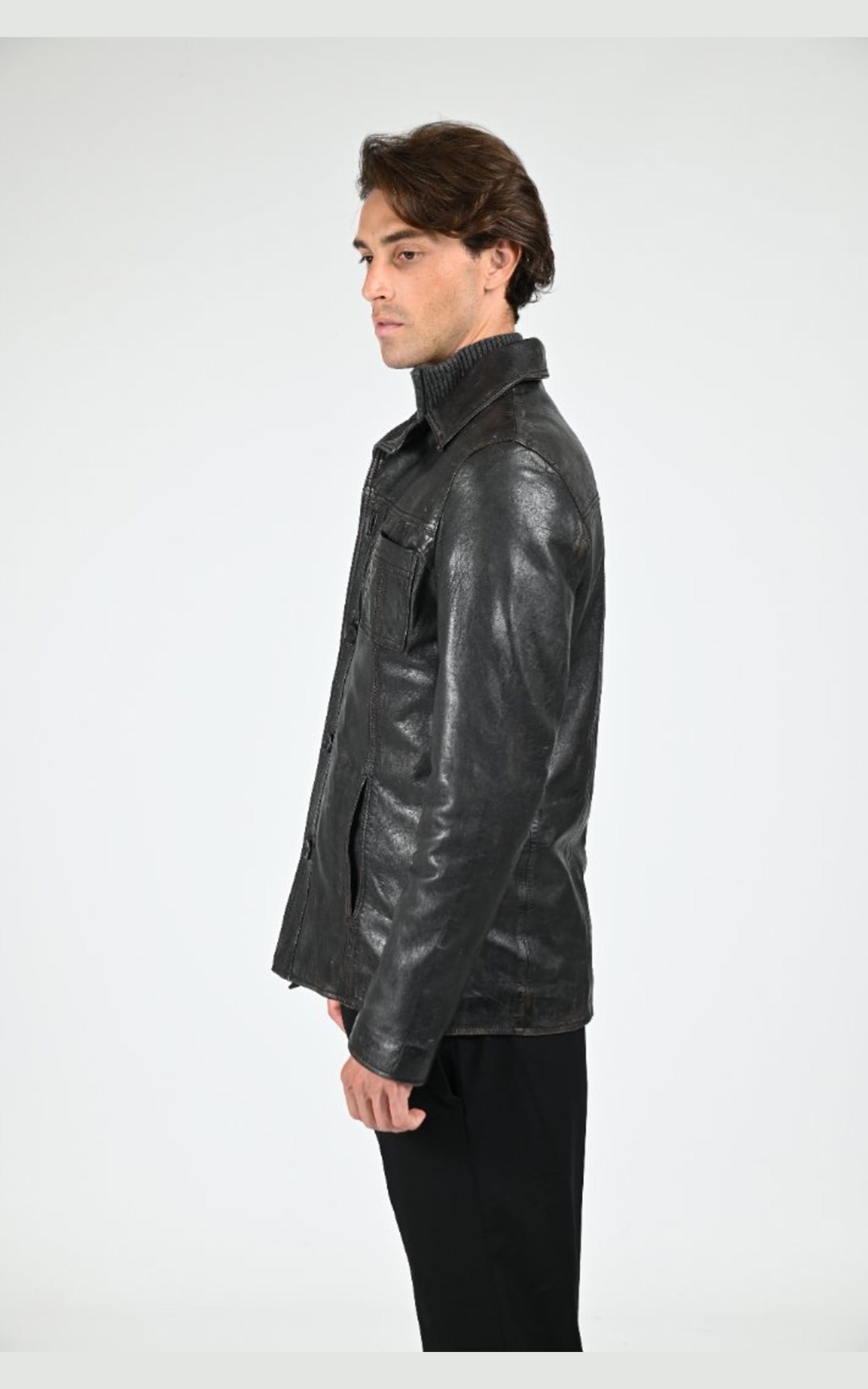 Veste Cuir Homme Serge Pariente, modèle Taggart vintage de couleur noir