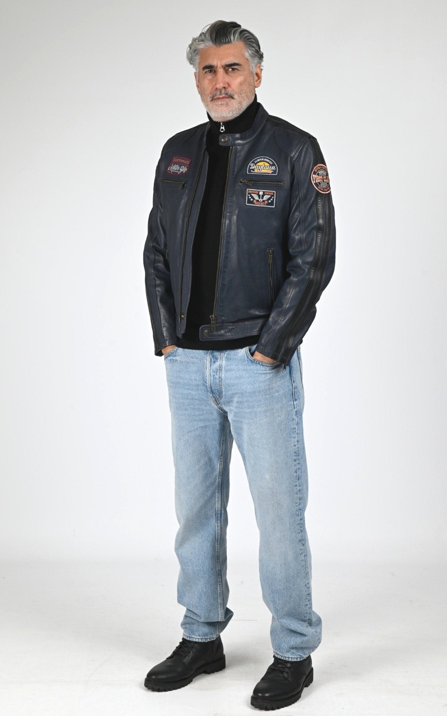 Blouson Cuir Homme Daytona 73, modèle Tormo 104383 de couleur short blue 2