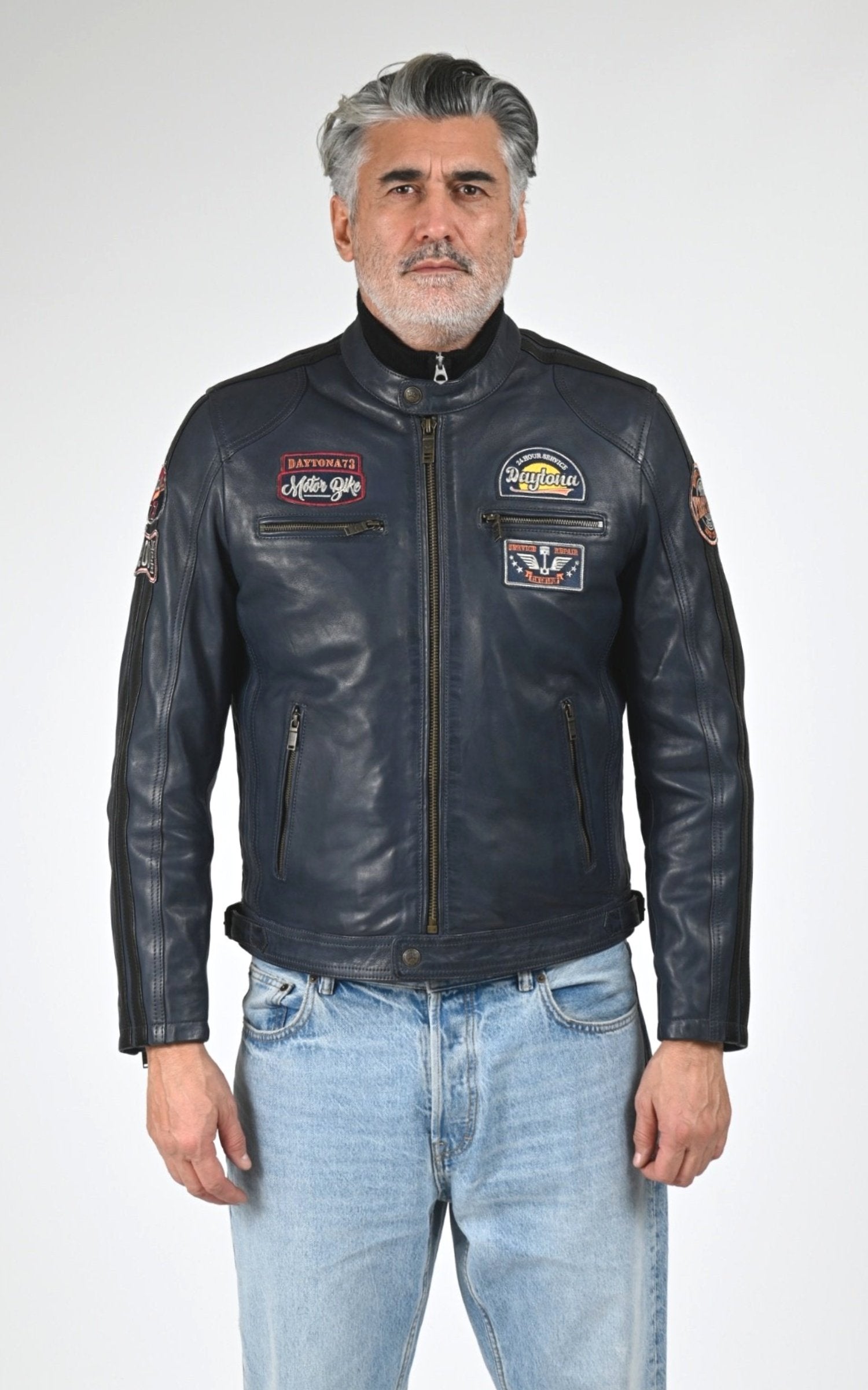 Blouson Cuir Homme Daytona 73, modèle Tormo 104383 de couleur short blue 1