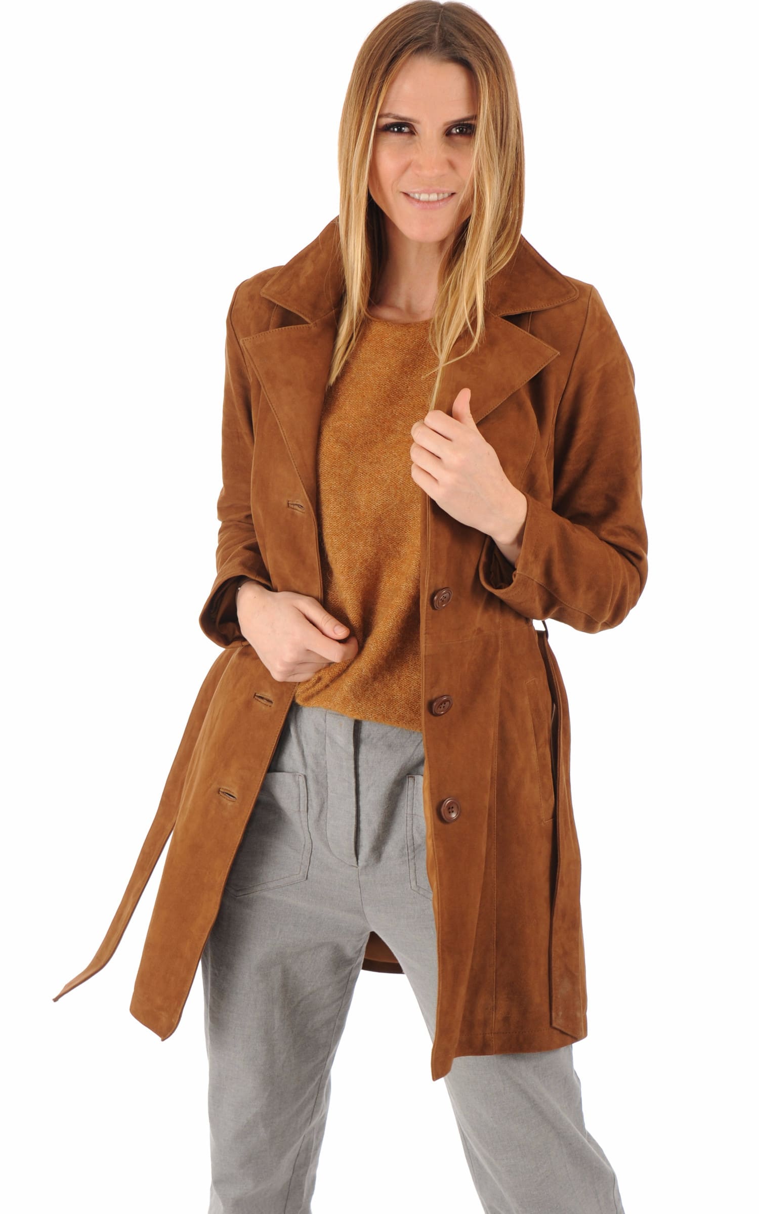 3/4 Daim Femme Levinsky, modèle Trench de couleur cognac / fauve 1