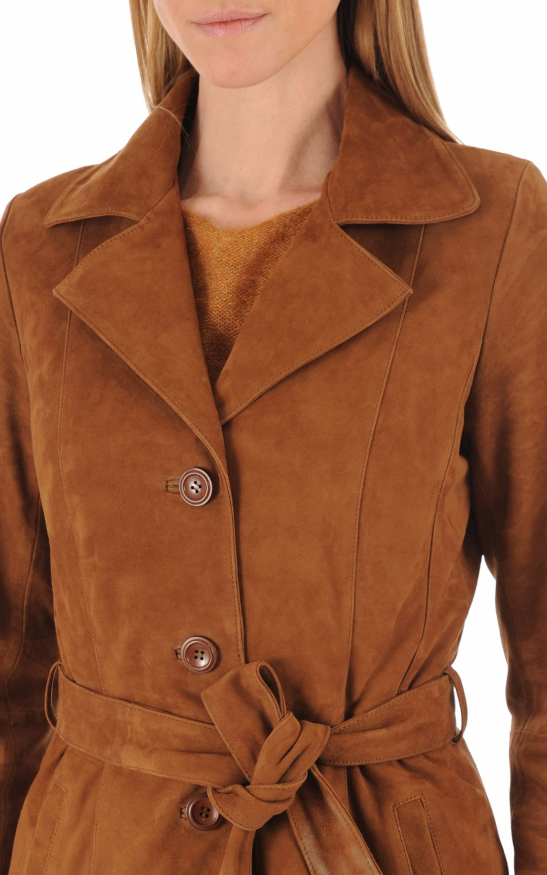 3/4 Daim Femme Levinsky, modèle Trench de couleur cognac / fauve