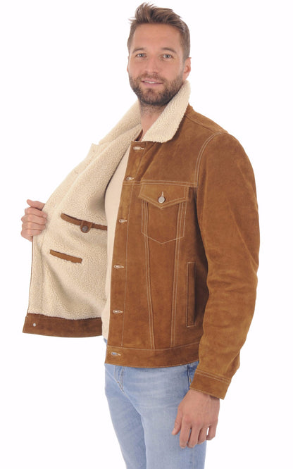 Blouson Croute_de_cuir Homme Daytona 73, modèle Trucker 101508 de couleur cognac / fauve