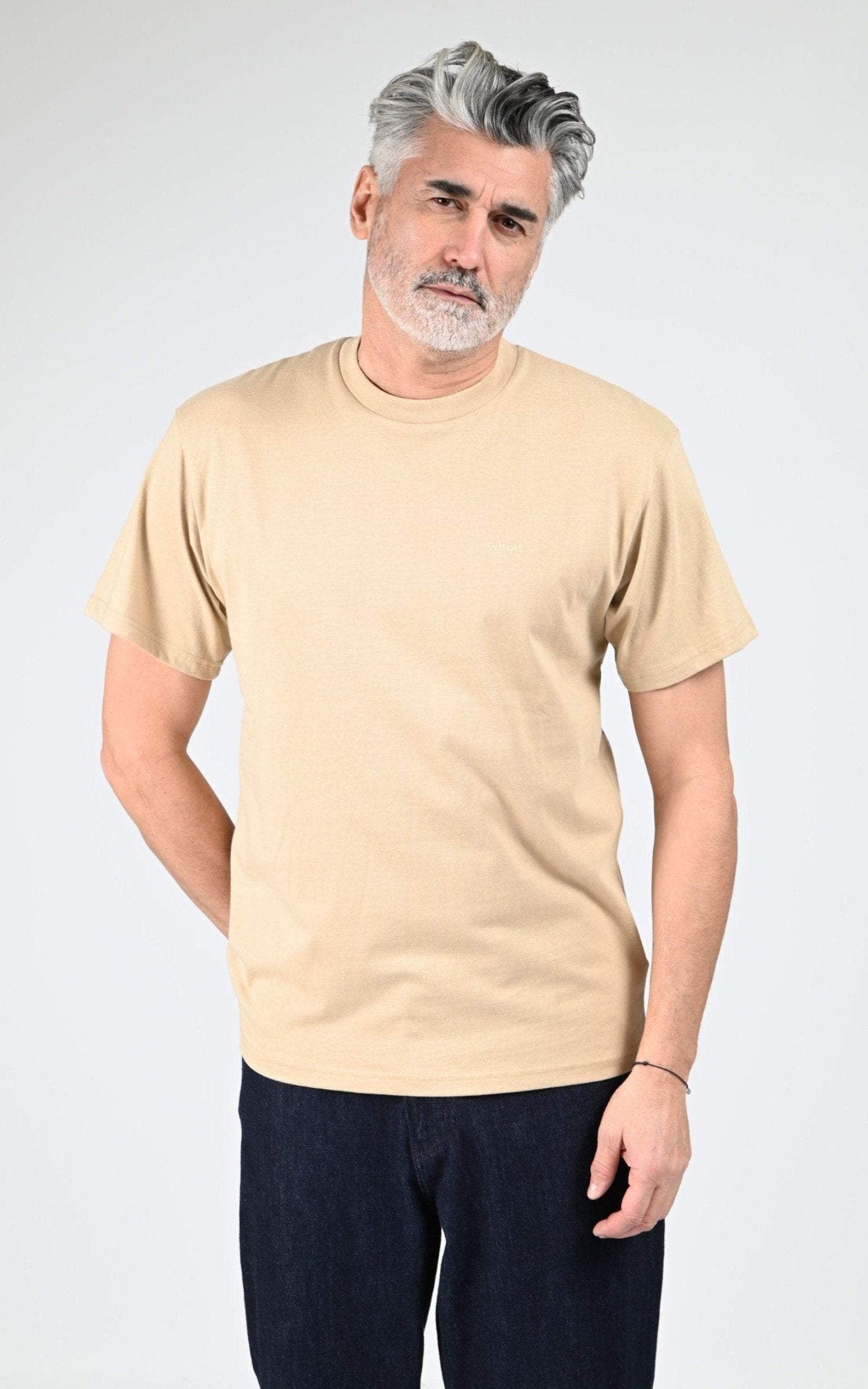 T-shirt Textile Homme Jaj -Schott-, modèle Ts cliff1 de couleur beige 1