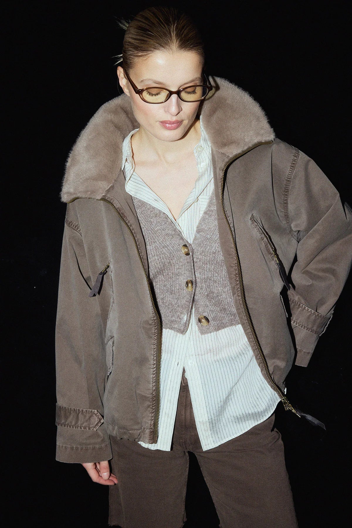 Veste en coton avec col en fausse fourrure TYRA