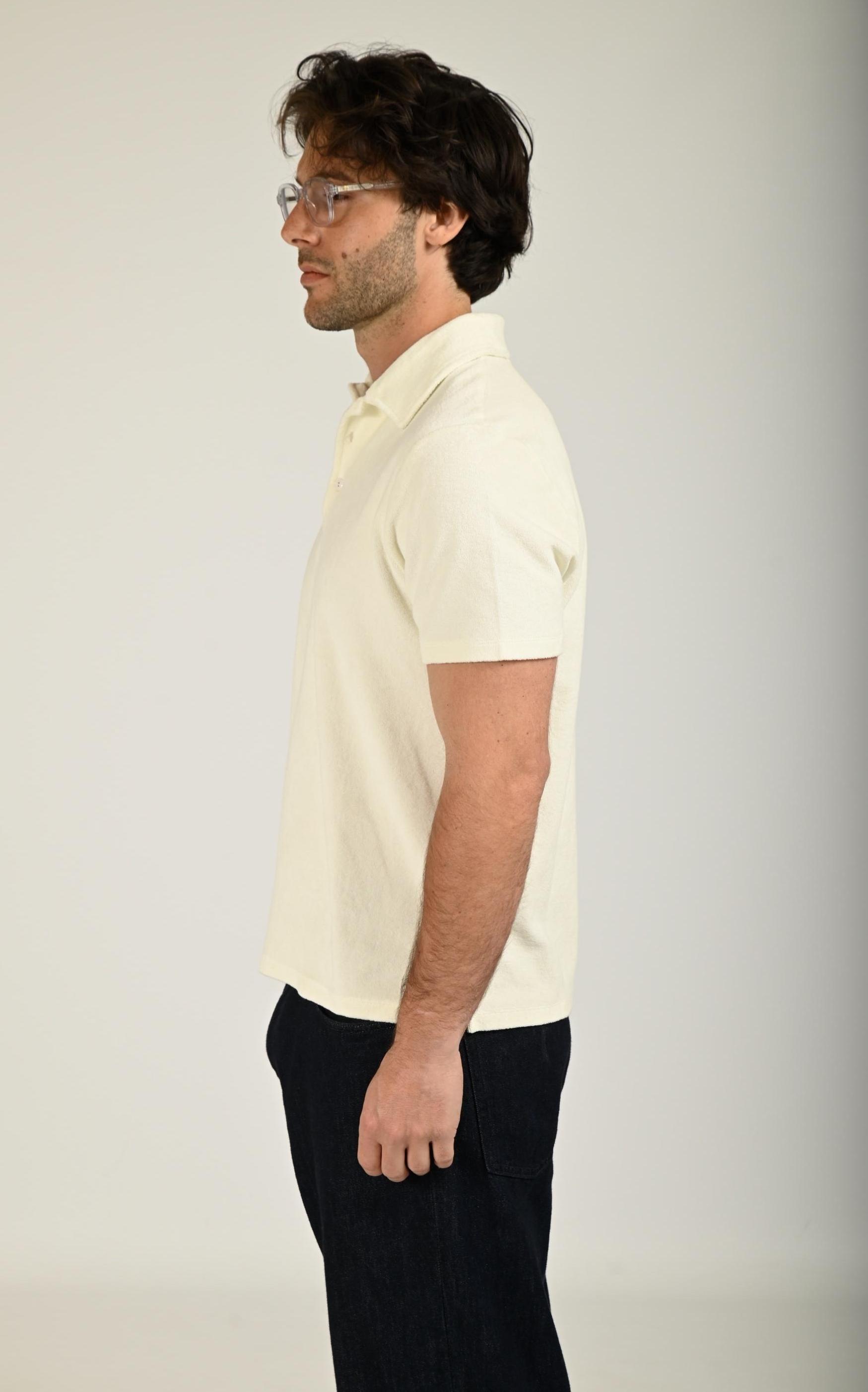 Ecru towelling cotton polo shirt