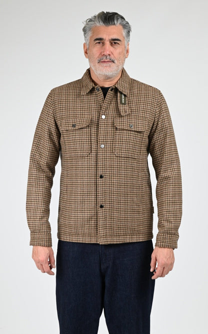 Veste Textile Homme Woolrich, modèle Wool check alaskan os2018 de couleur beige pied de poule