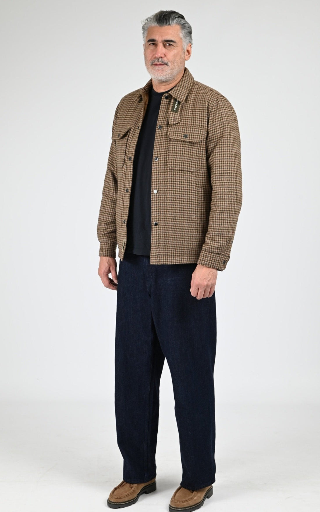 Veste Textile Homme Woolrich, modèle Wool check alaskan os2018 de couleur beige pied de poule