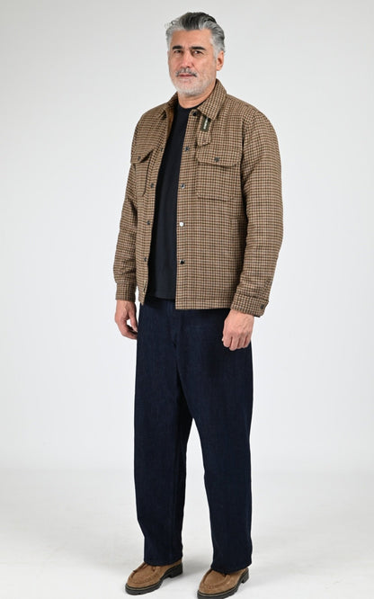 Veste Textile Homme Woolrich, modèle Wool check alaskan os2018 de couleur beige pied de poule