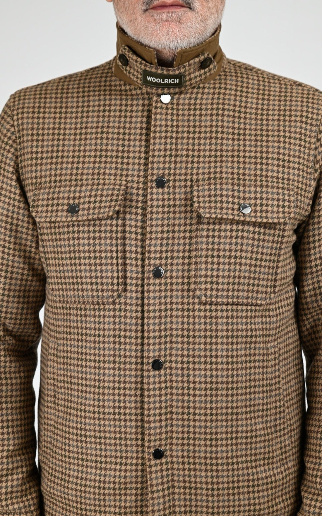 Veste Textile Homme Woolrich, modèle Wool check alaskan os2018 de couleur beige pied de poule