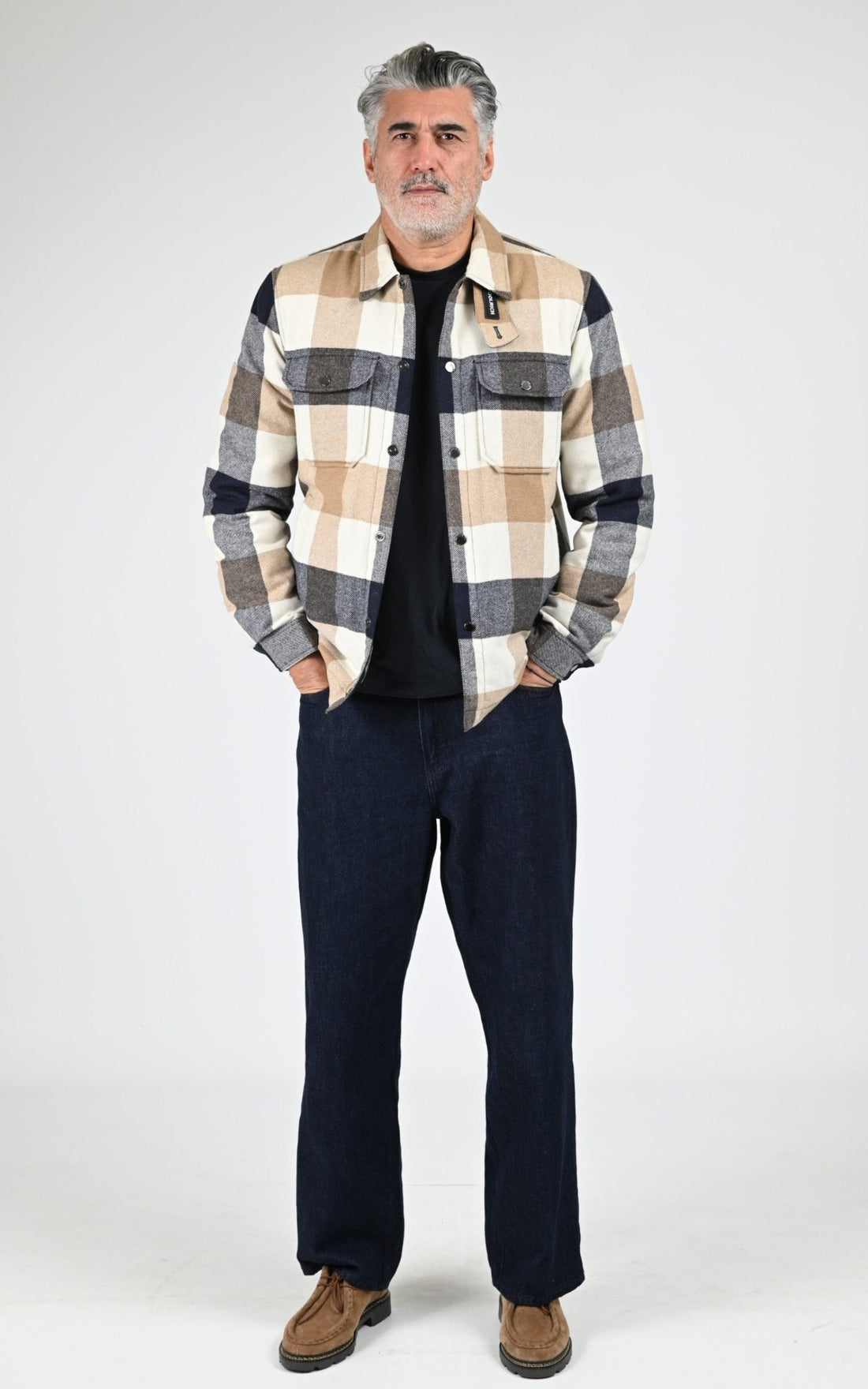 Veste Textile Homme Woolrich, modèle Wool check alaskan os2018 de couleur cream buffalo