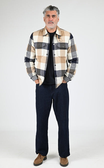 Veste Textile Homme Woolrich, modèle Wool check alaskan os2018 de couleur cream buffalo