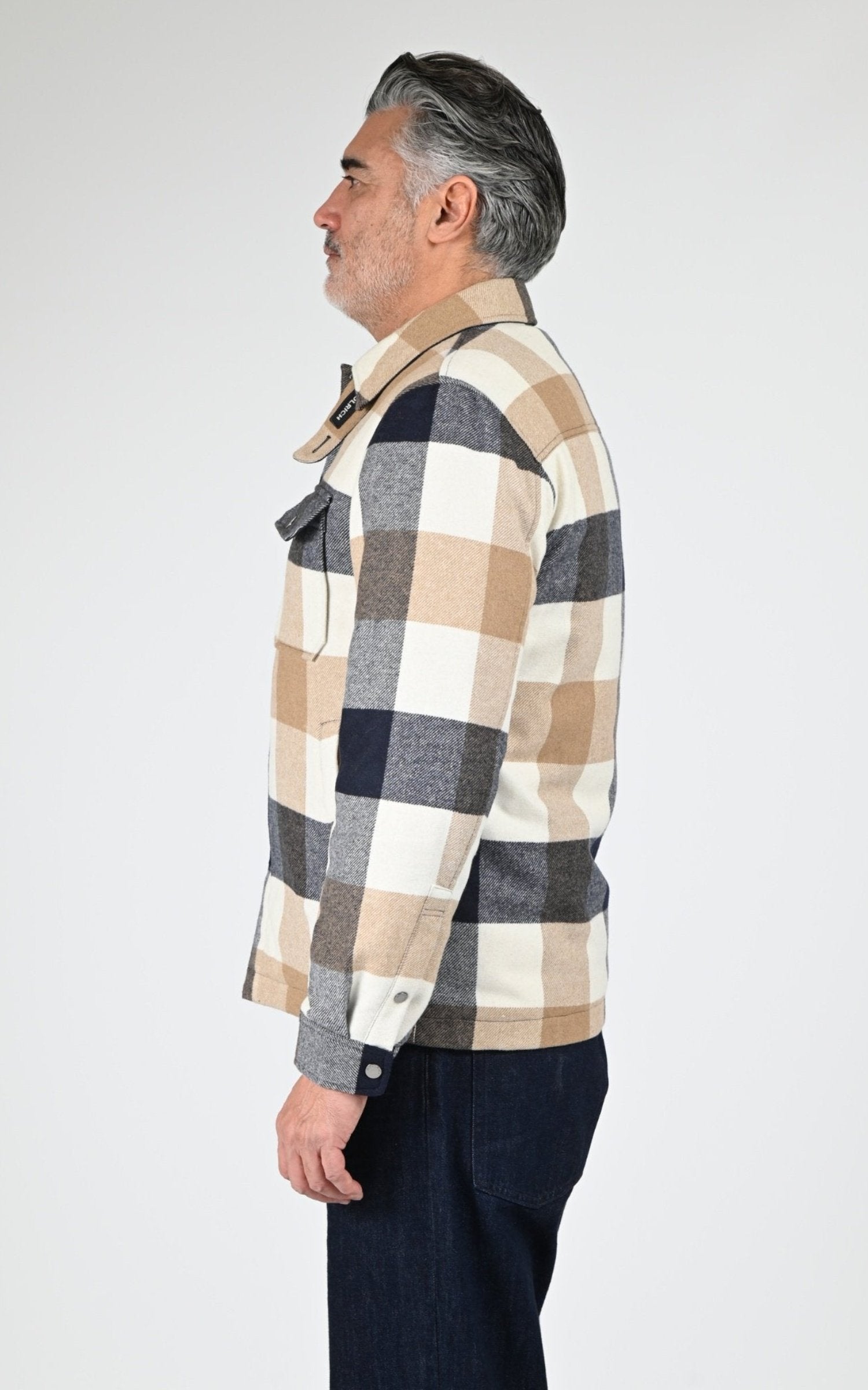 Veste Textile Homme Woolrich, modèle Wool check alaskan os2018 de couleur cream buffalo