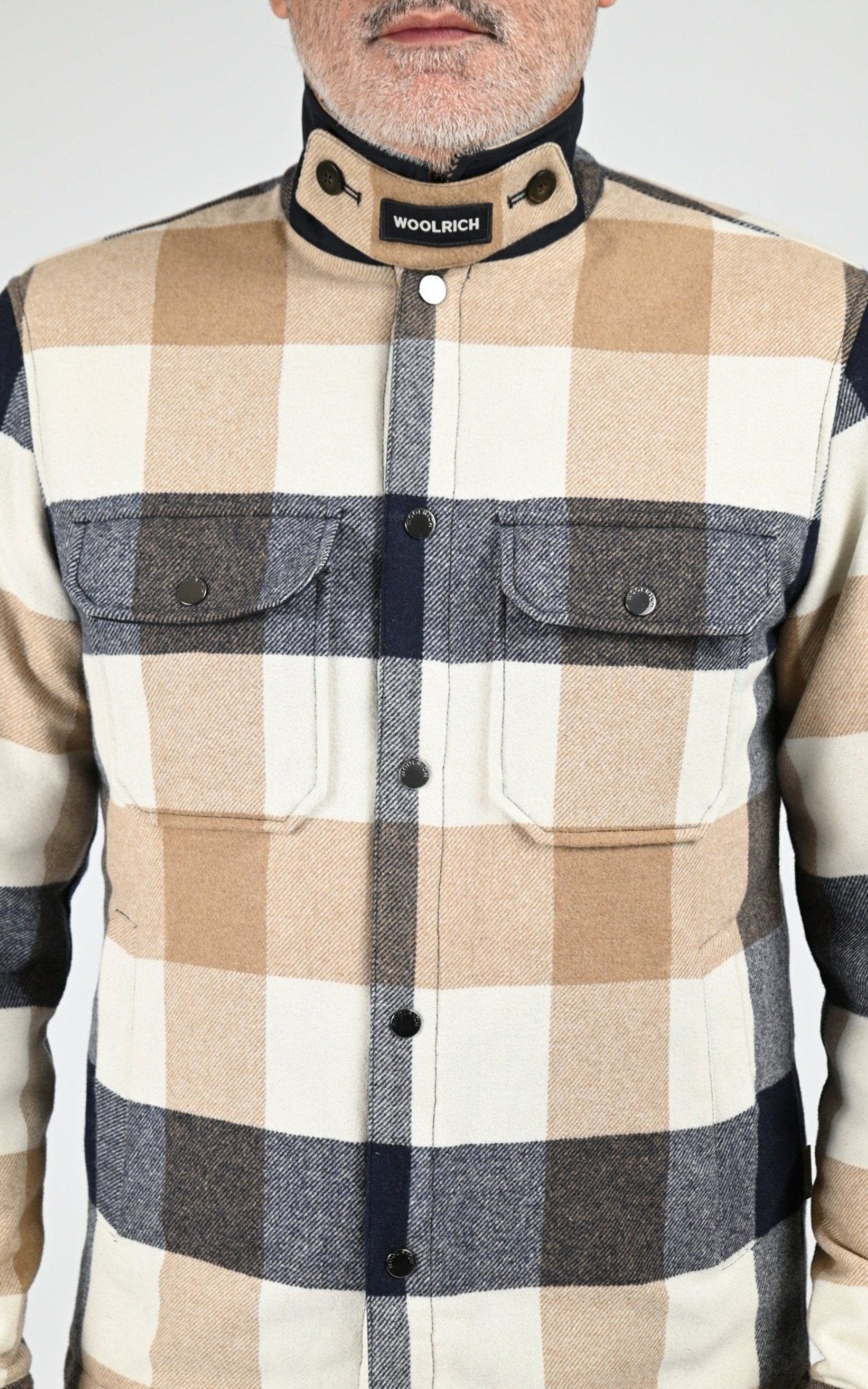 Veste Textile Homme Woolrich, modèle Wool check alaskan os2018 de couleur cream buffalo