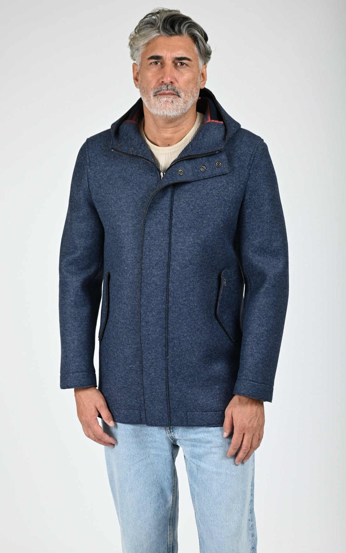 Manteau laine à capuche Wick bleu
