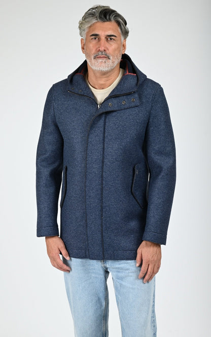 Manteau laine à capuche Wick bleu