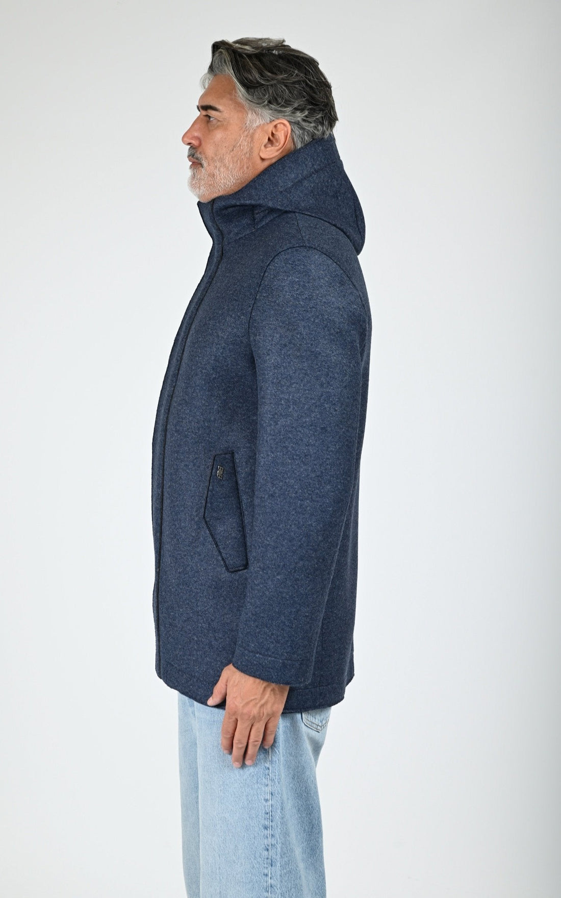 Manteau laine à capuche Wick bleu