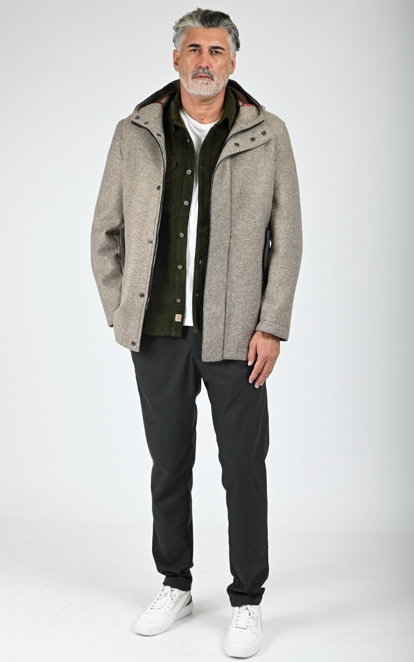 Manteau laine à capuche Wick gris