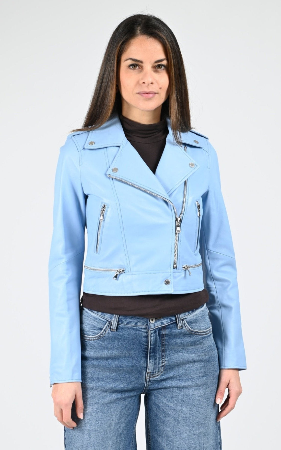 Perfecto Cuir Femme Cuirco, modèle Yoko 62326 de couleur bleu ciel 537