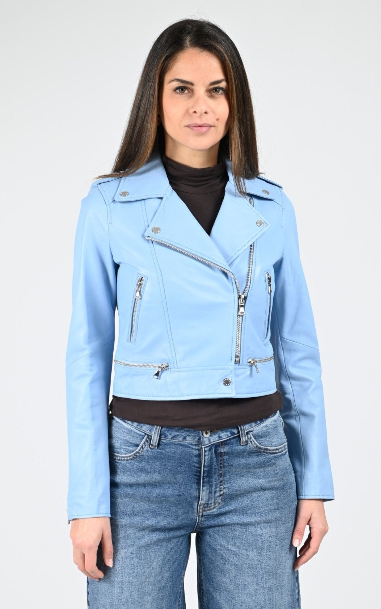Perfecto Cuir Femme Cuirco, modèle Yoko 62326 de couleur bleu ciel 537 1