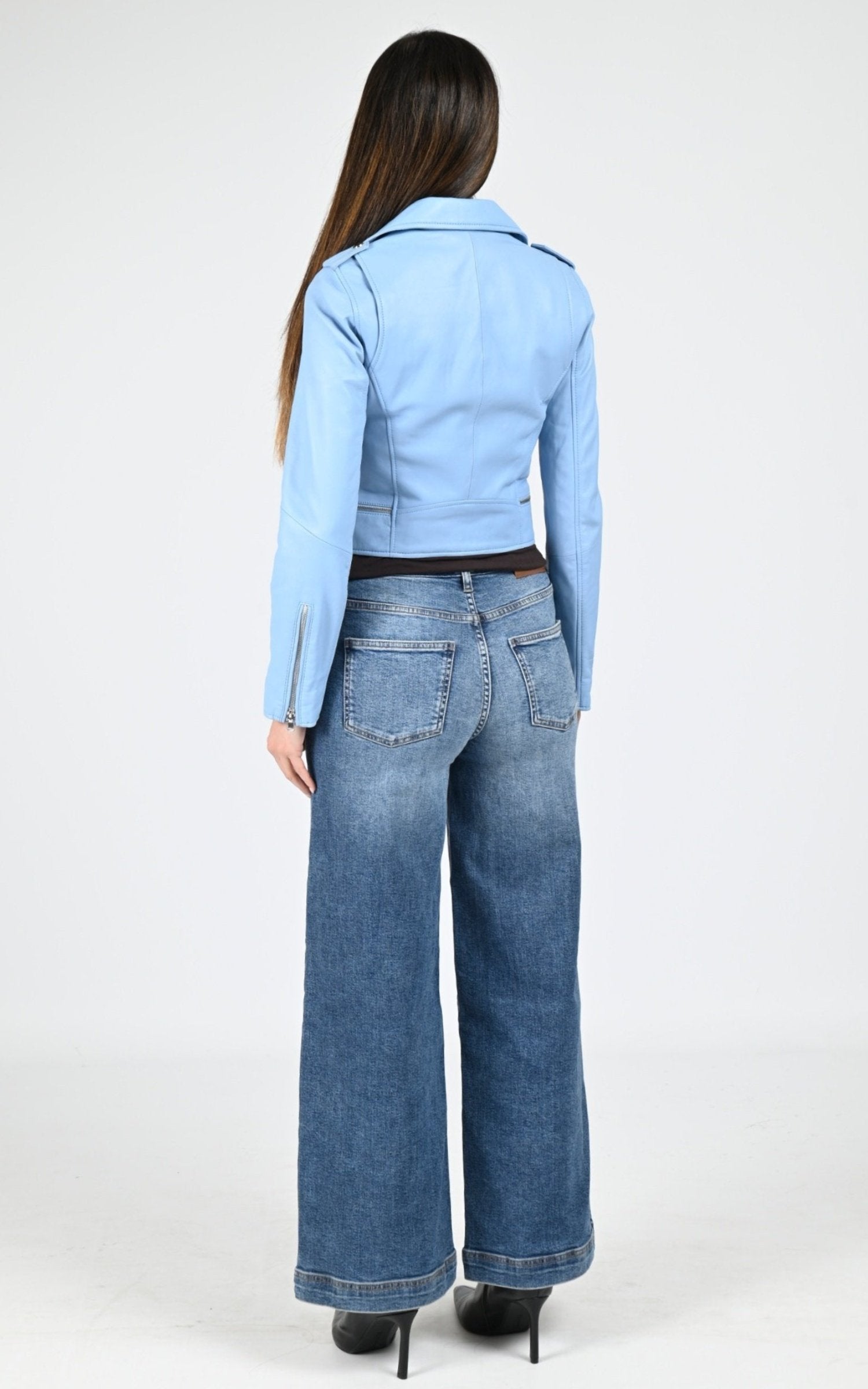 Perfecto Cuir Femme Cuirco, modèle Yoko 62326 de couleur bleu ciel 537 4