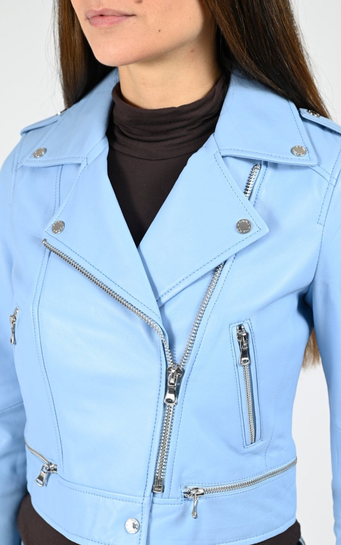 Perfecto Cuir Femme Cuirco, modèle Yoko 62326 de couleur bleu ciel 537